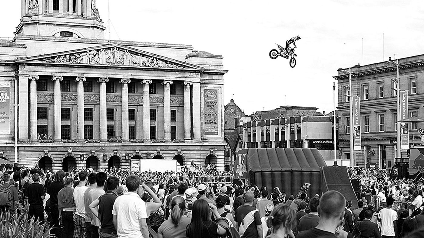 Red Bull Bikers Free Event in Nottingham. For all you Evel Knievel fans, it's a chance to relive the thrill of the wind-up toy motorbike and see the real thing in action at the Red Bull X-Fighters Jam in Nottingham's Old Market Square.