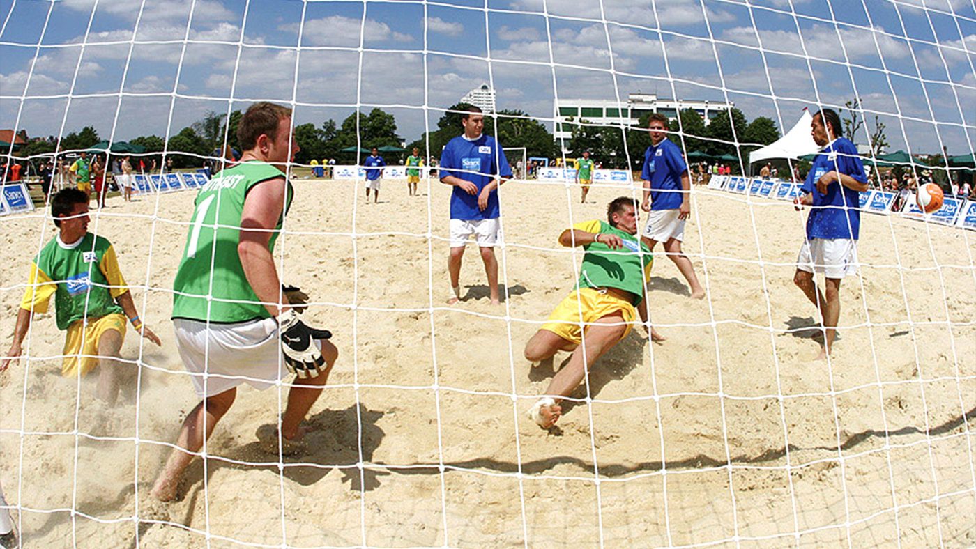 Corona 'Save the Beach' football tournament in city-centre of London.