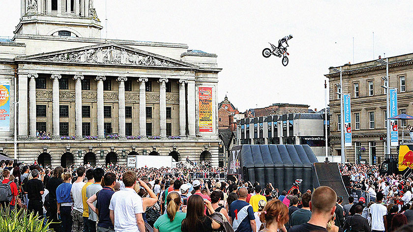 Red Bull Bikers Free Event in Nottingham. For all you Evel Knievel fans, it's a chance to relive the thrill of the wind-up toy motorbike and see the real thing in action at the Red Bull X-Fighters Jam in Nottingham's Old Market Square.